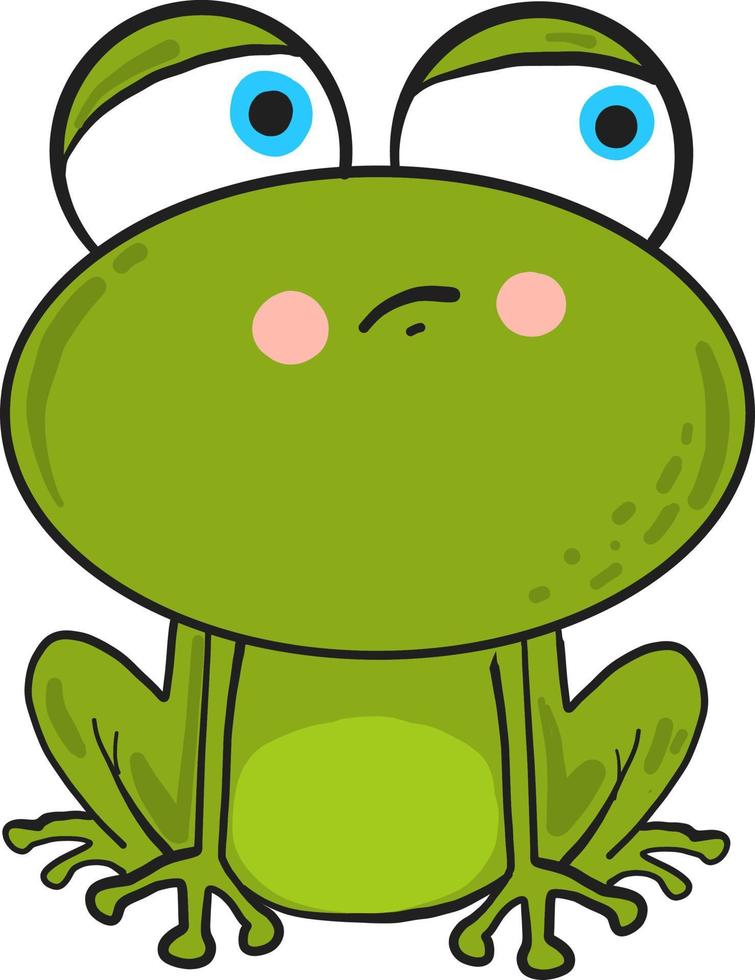 Bored green frog, illustration, vector on white background.