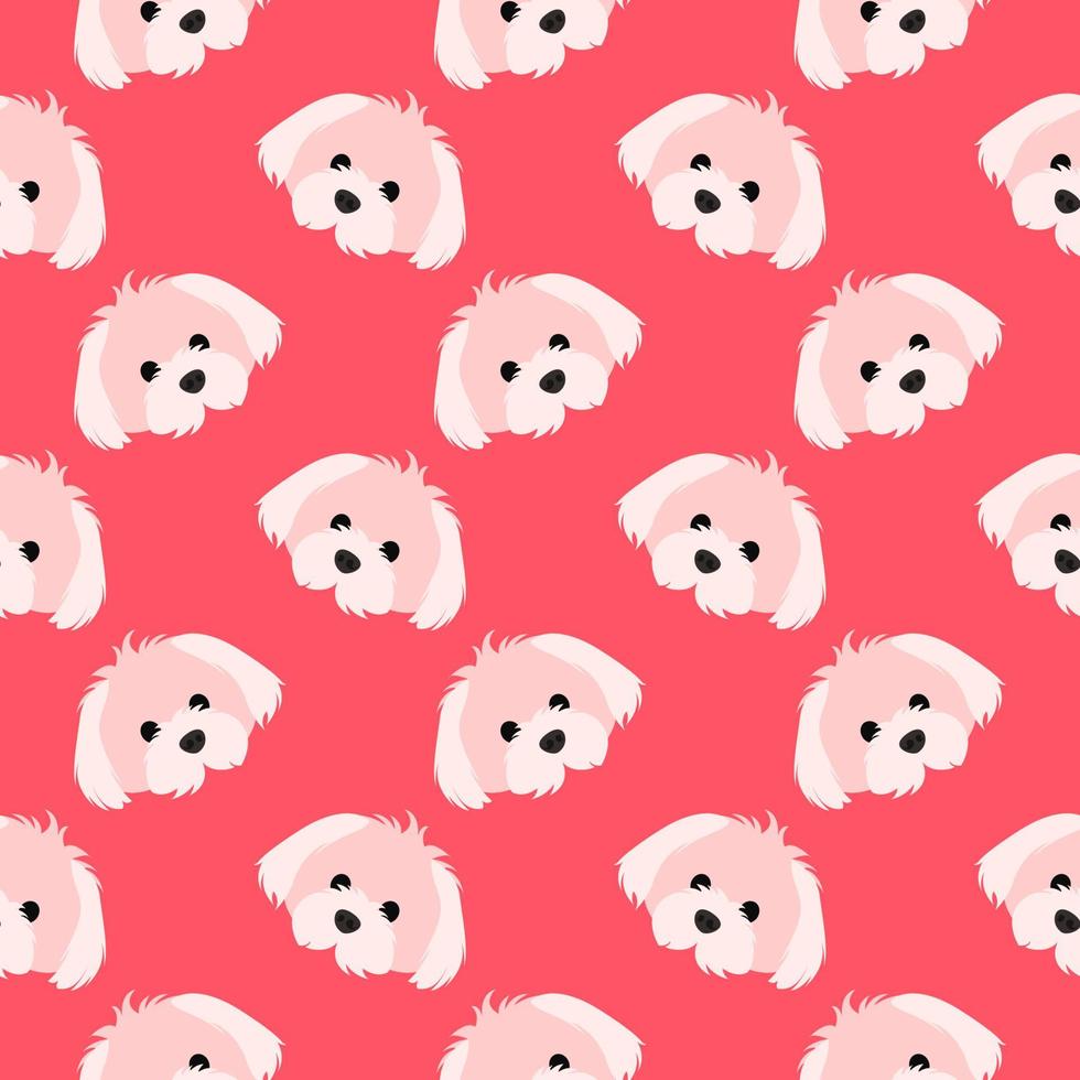 Dog head, seamless pattern on red background. vector