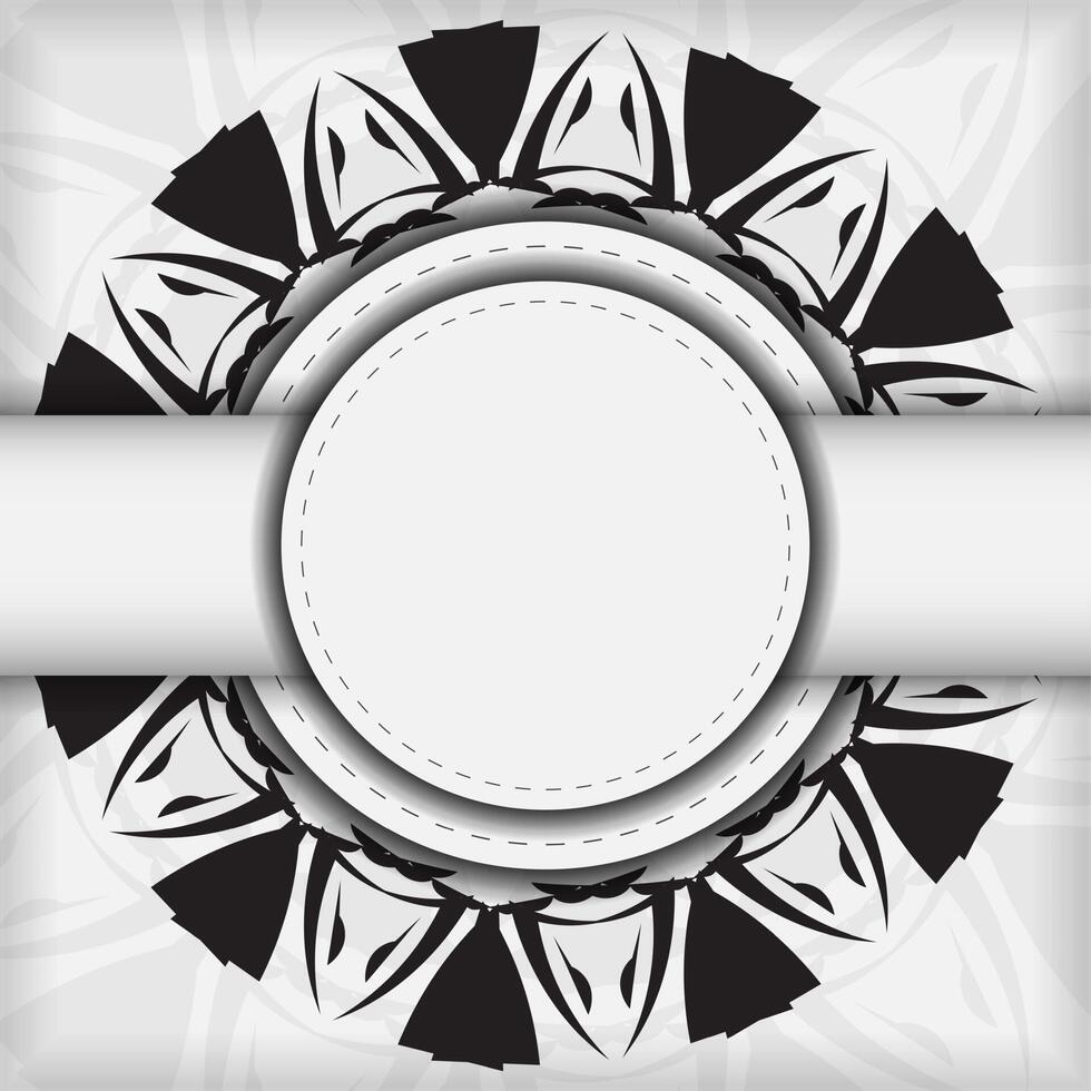 Luxurious White color postcard design with black ornaments. Vector invitation card with place for your text and abstract patterns.