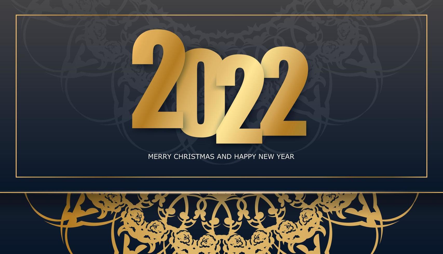 Folleto 2022 feliz año nuevo negro con lujosos adornos dorados vector