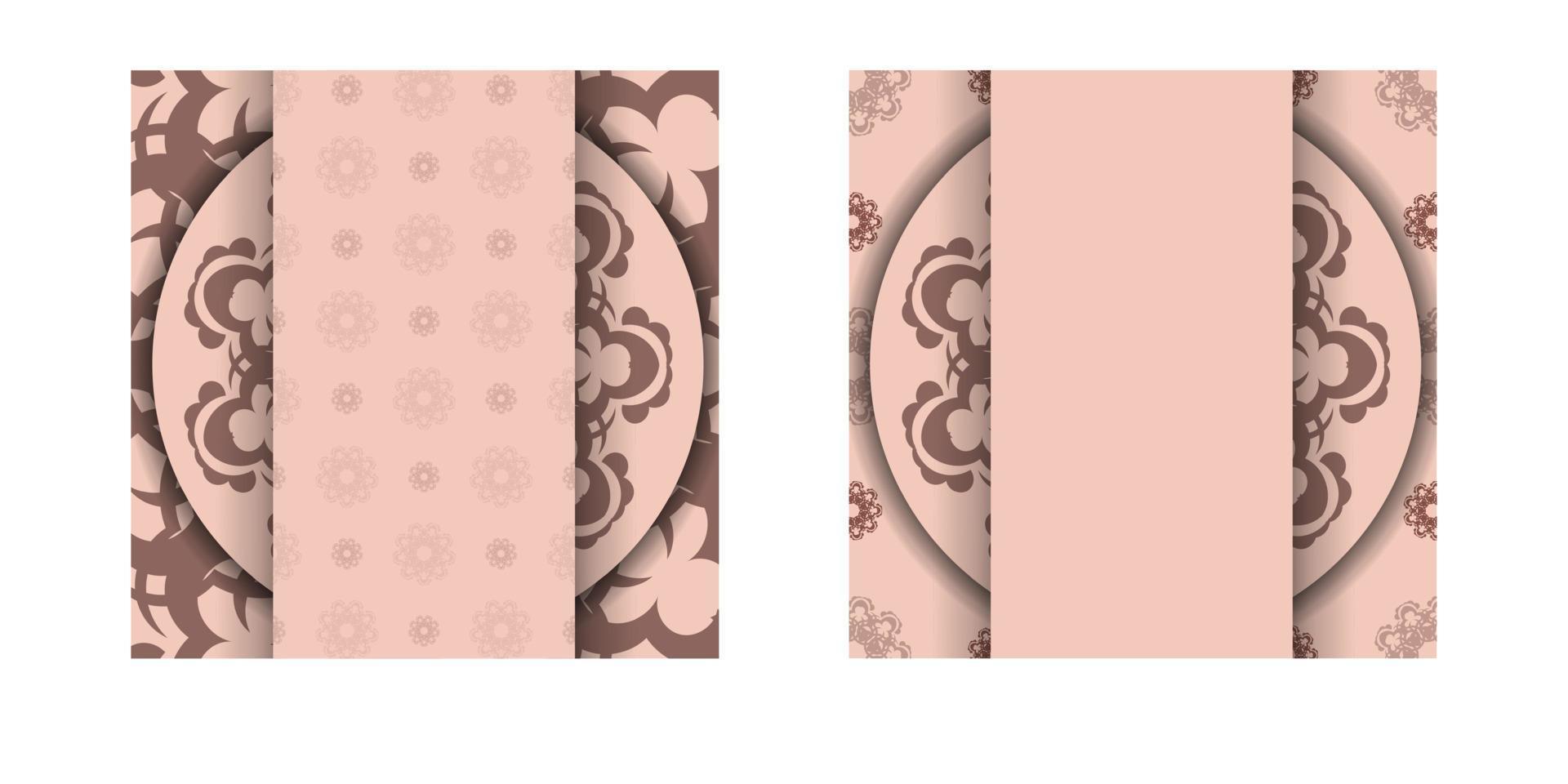 Pink brochure with Greek pattern for your design. vector