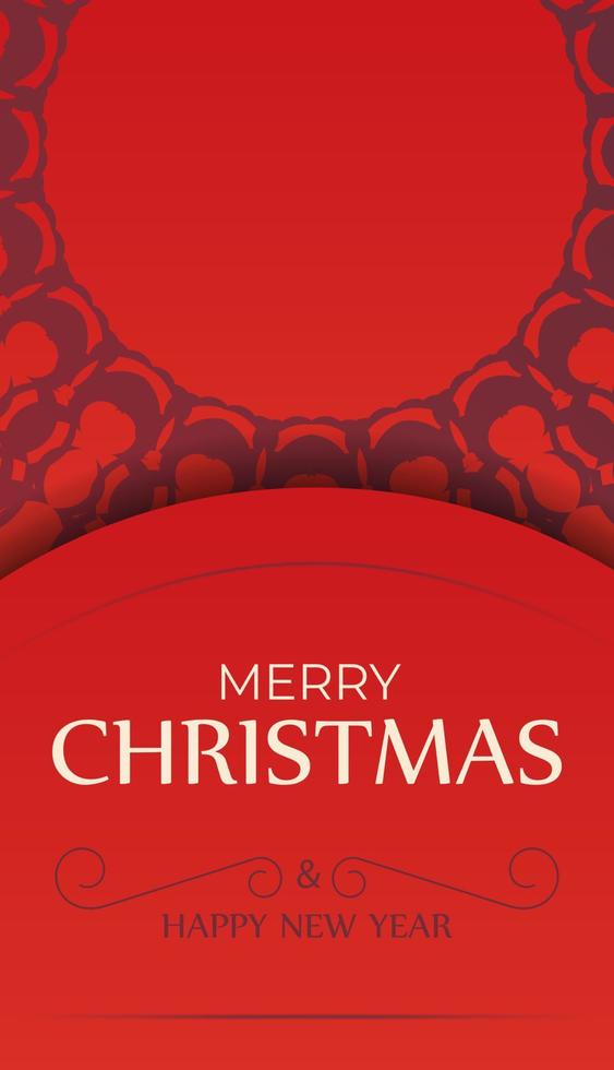 Template Greeting Brochure Merry Christmas Red color with vintage burgundy ornament vector