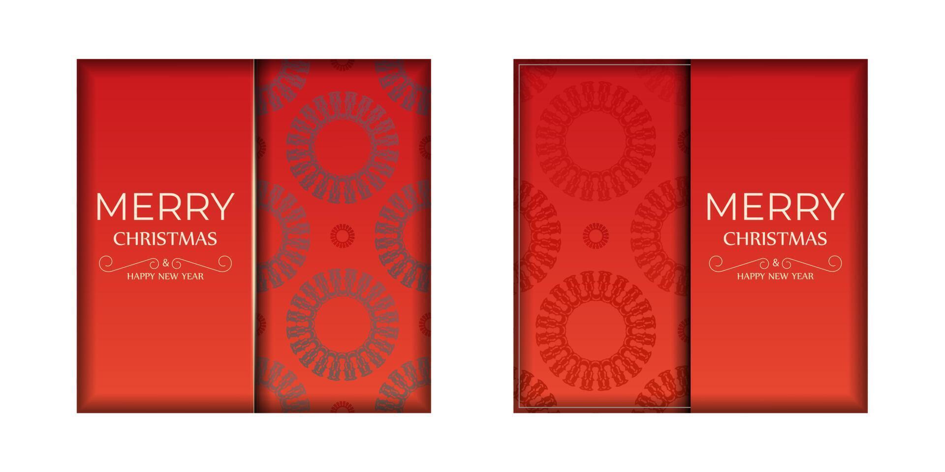 Template Greeting Flyer Happy New Year Red color with winter burgundy ornament vector