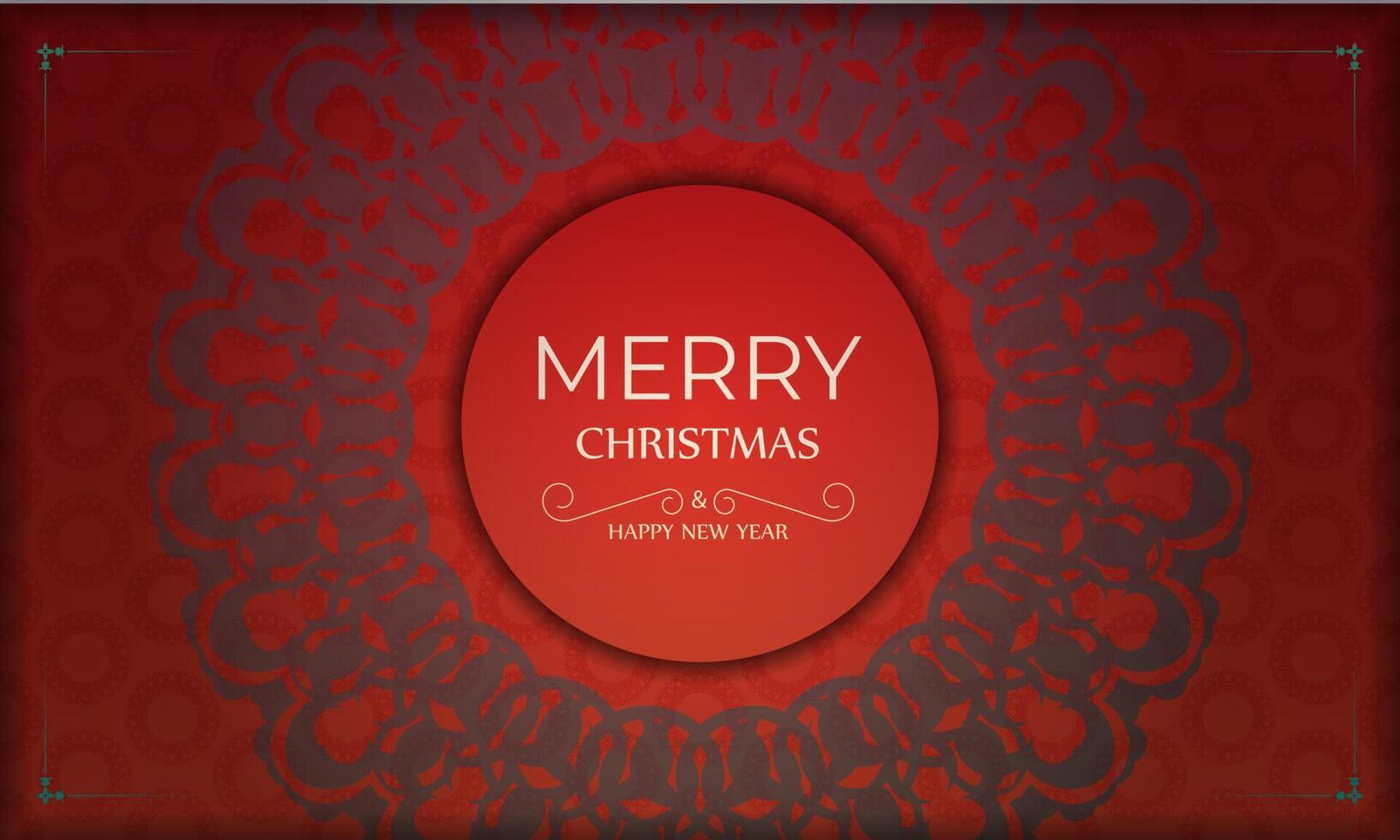 Postcard Template Merry Christmas and Happy New Year Red color with winter burgundy pattern vector