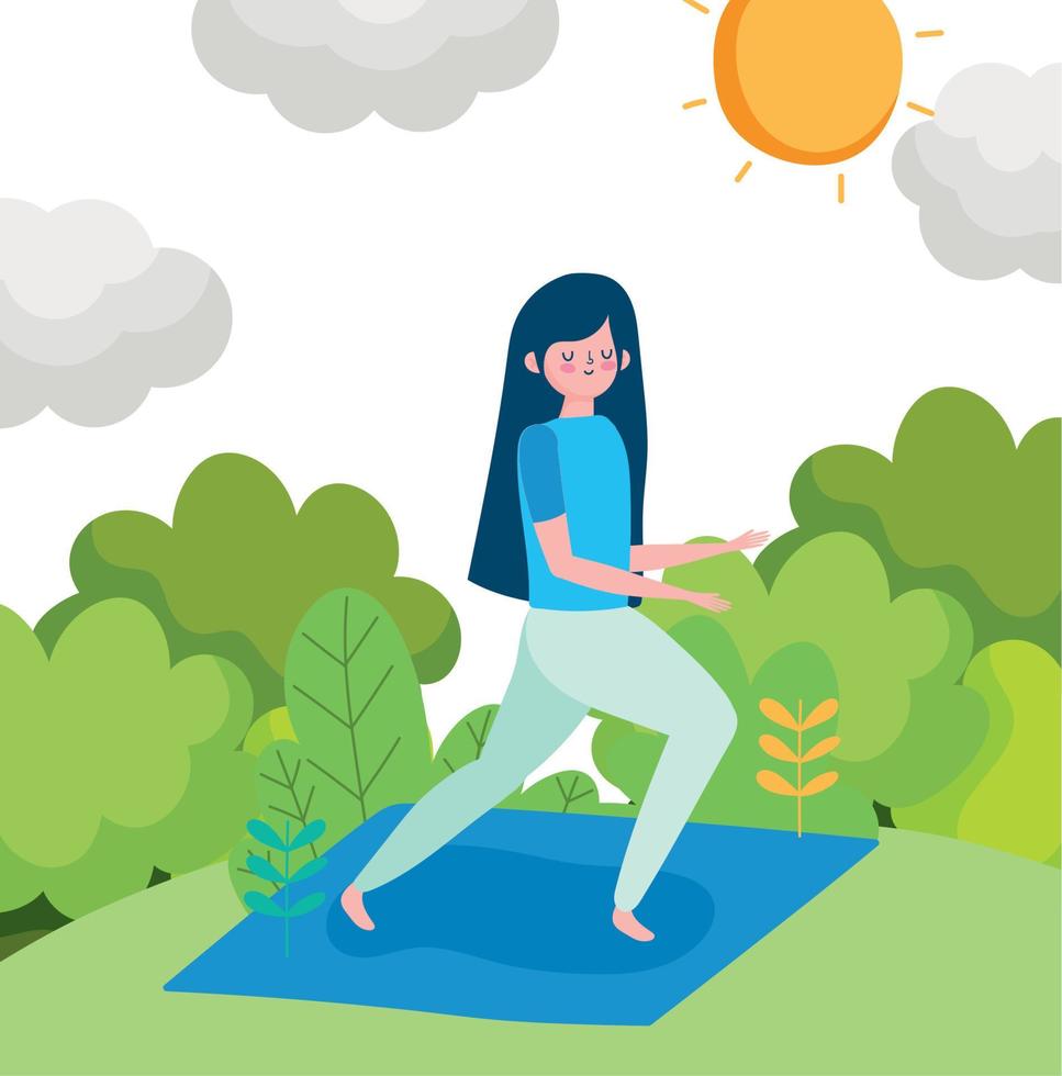 mujer joven practicando yoga en la vida saludable al aire libre vector