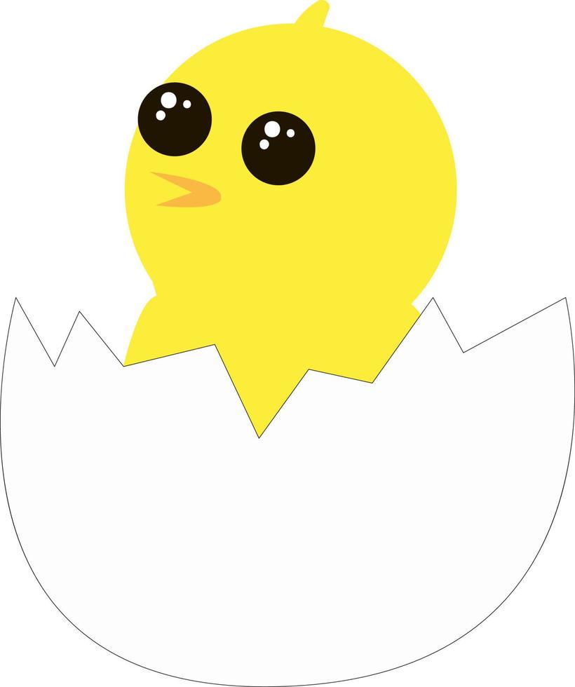 Pollito amarillo de huevo, ilustración, vector sobre fondo blanco.