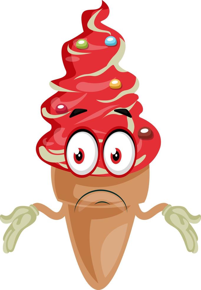 Ice cream confused, illustration, vector on white background.