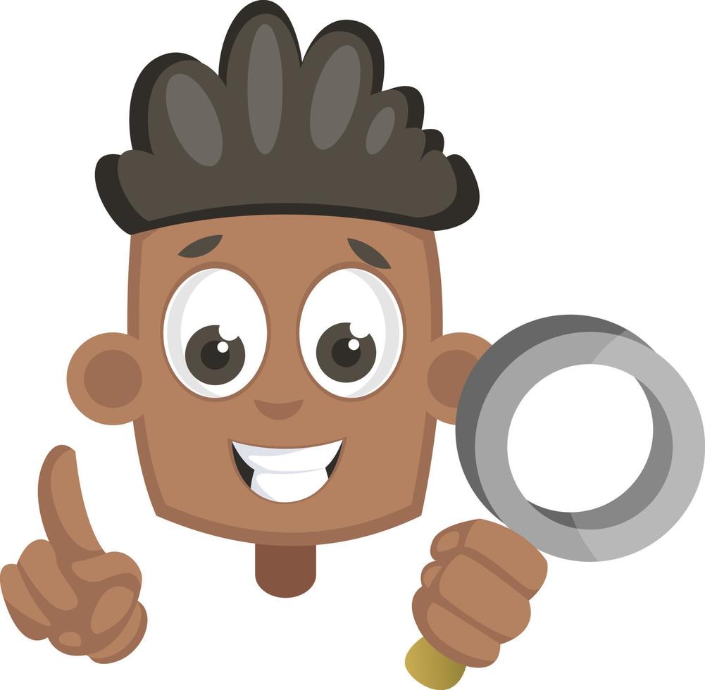 Boy with magnifying glass, illustration, vector on white background.