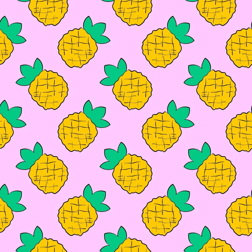 Yellow pineapple, seamless pattern on pink background. vector