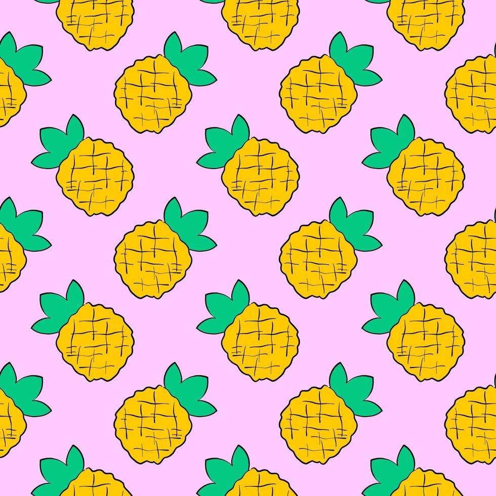 Yellow pineapple, seamless pattern on pink background. vector