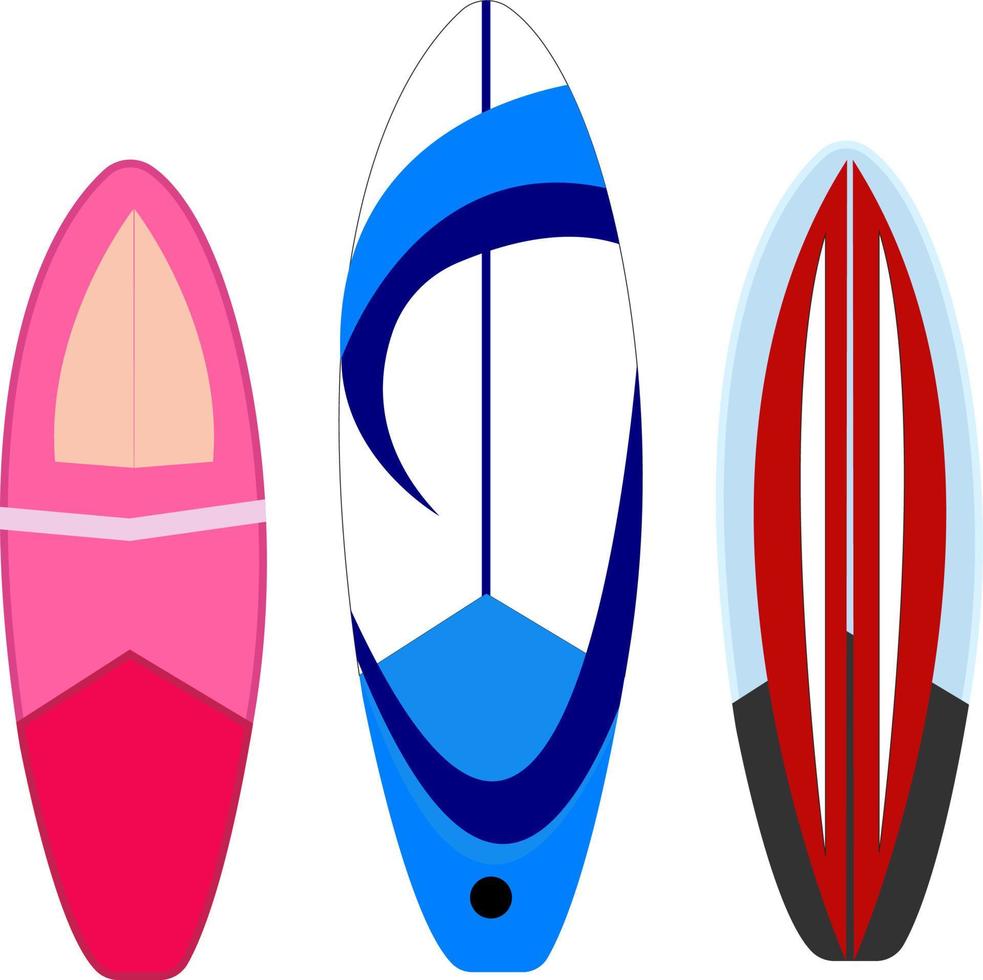 Colorful Surfing boards, illustration, vector on white background