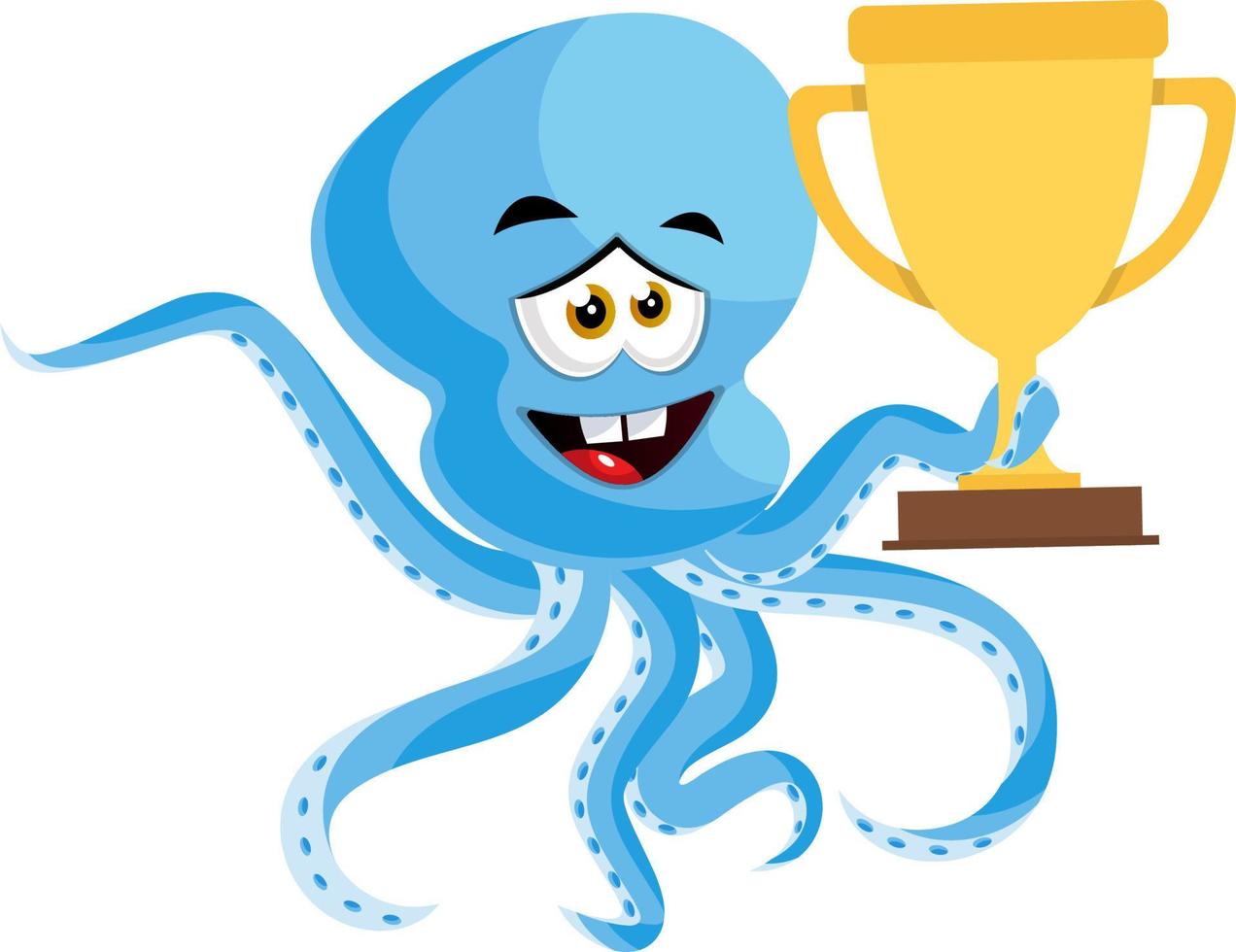 Octopus with trophy, illustration, vector on white background.