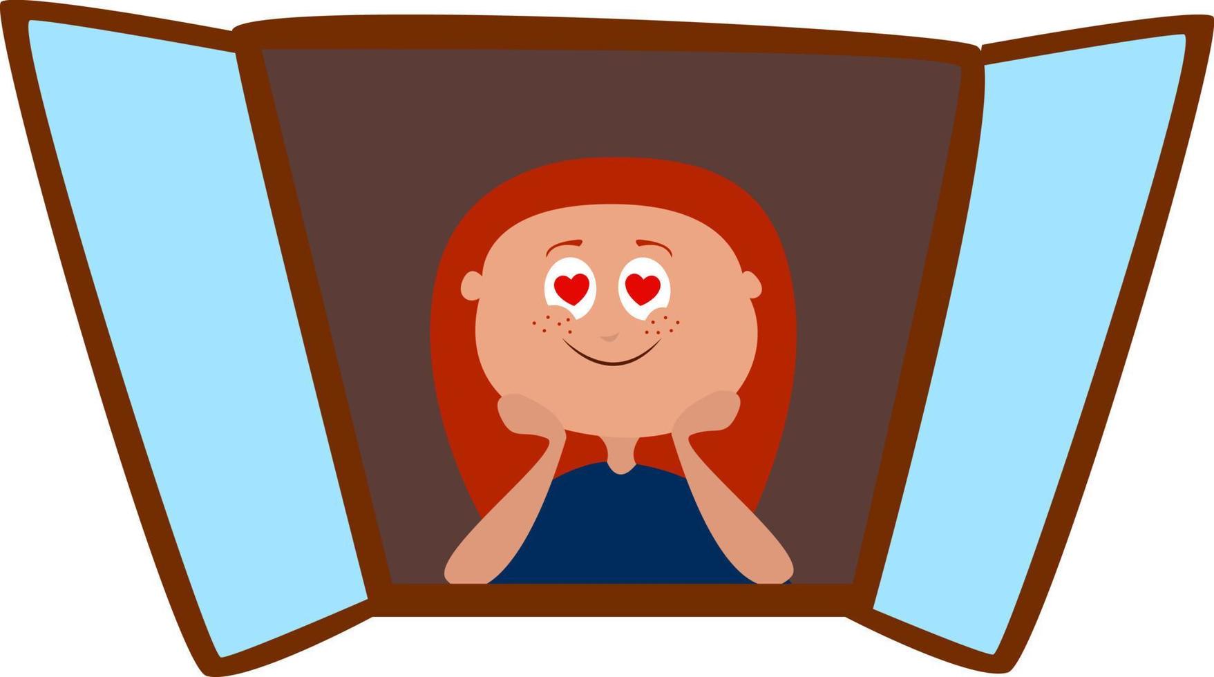 Girl on window, illustration, vector on white background.