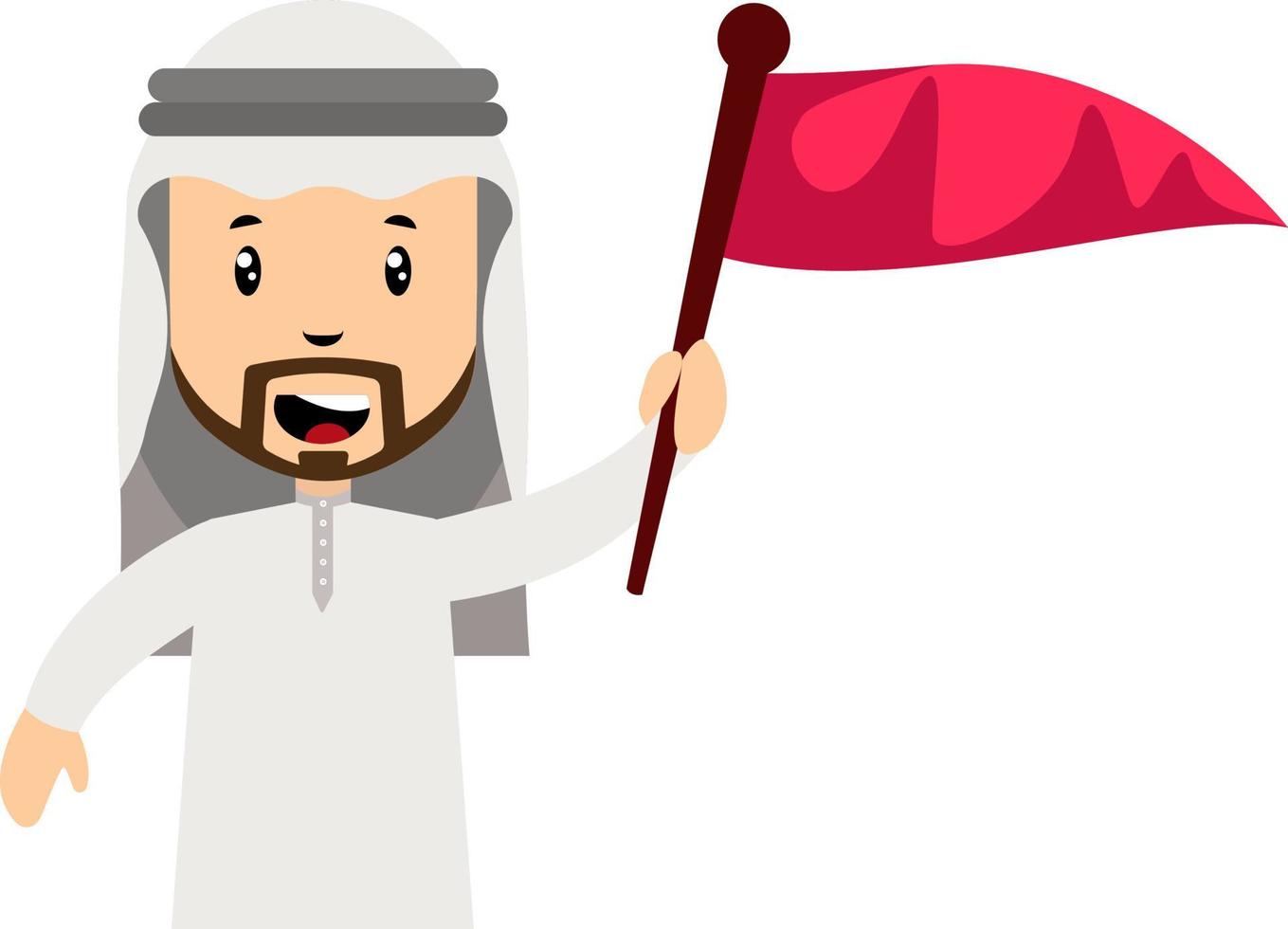 Arab men with red flag, illustration, vector on white background.