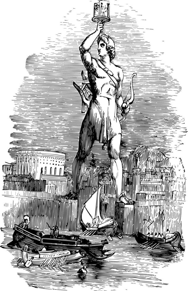 Colossus at Rhodes, vintage illustration. vector