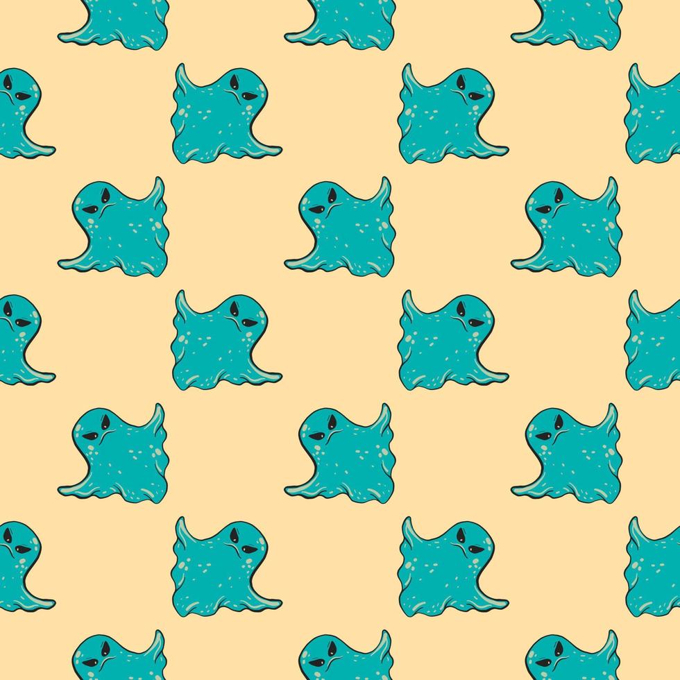 Blue scary ghosts,seamless pattern on beige background. vector