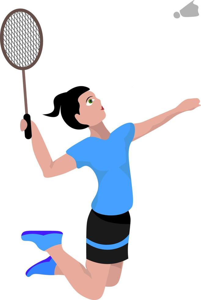 Jumping badminton player, illustration, vector on white background.