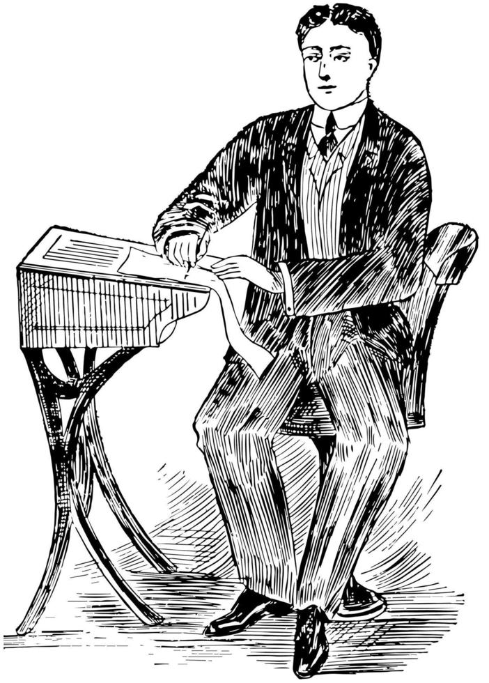 Penmanship Posture or correct posture to sit, vintage engraving. vector