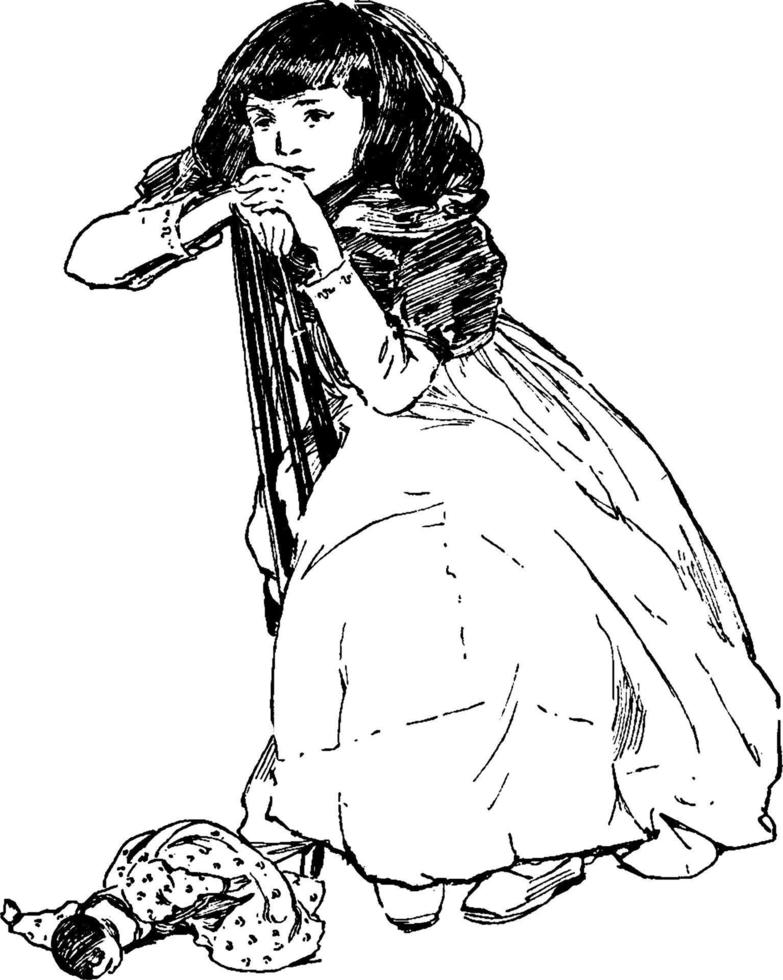 Girl, vintage illustration vector