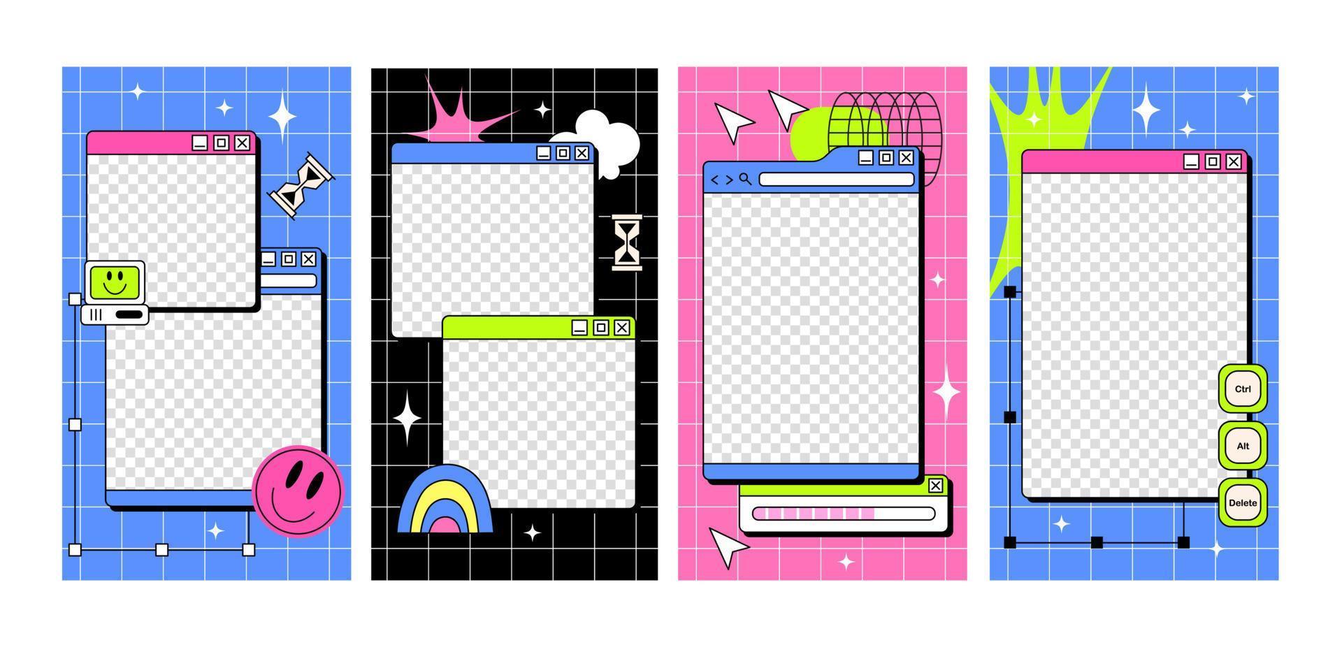 The template of stories in y2k style. Retro wave schedule design