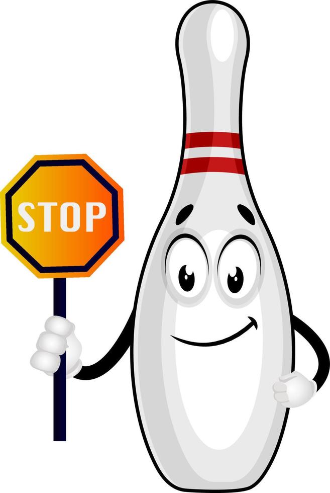 Bowling pin with stop sign, illustration, vector on white background.