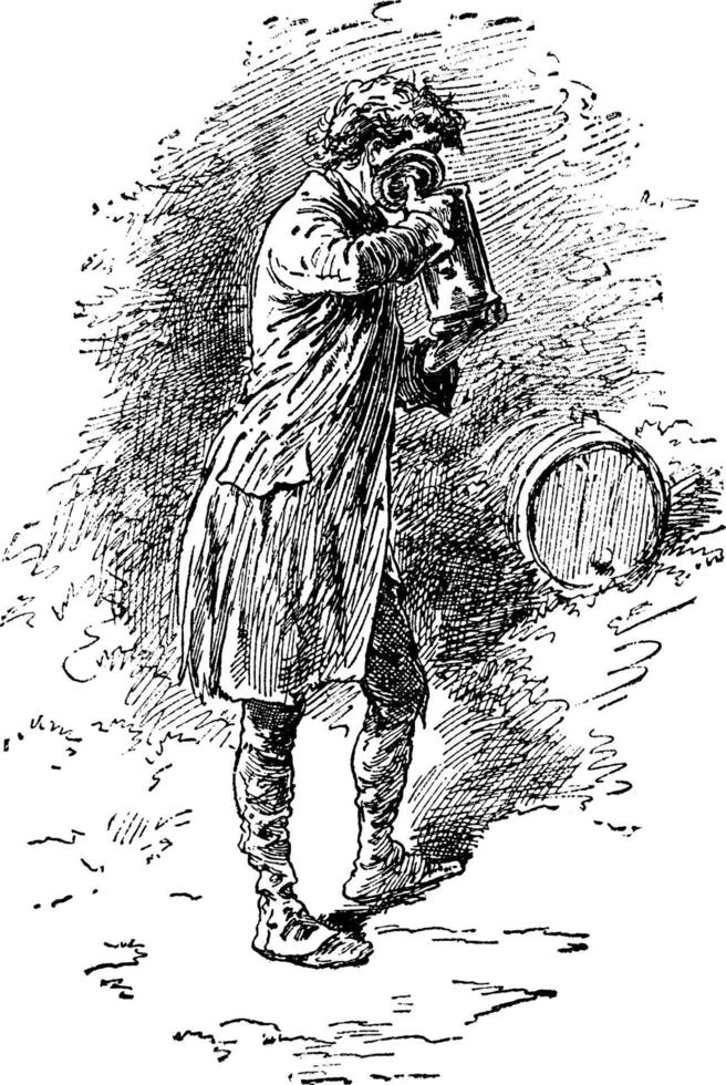 Man Drinking, vintage illustration vector