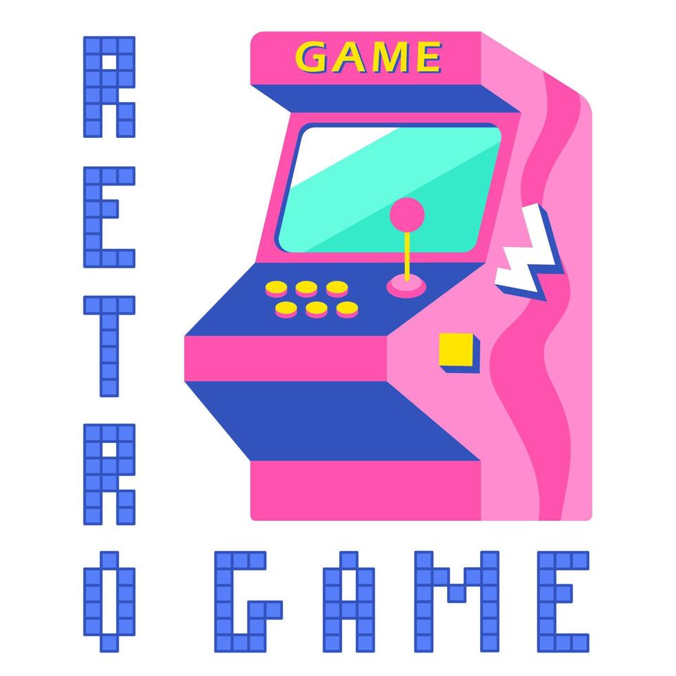 Retro game of the 90s, 80s. Arcade slot machine. 8 bit retro wave. Nostalgia for childhood vector