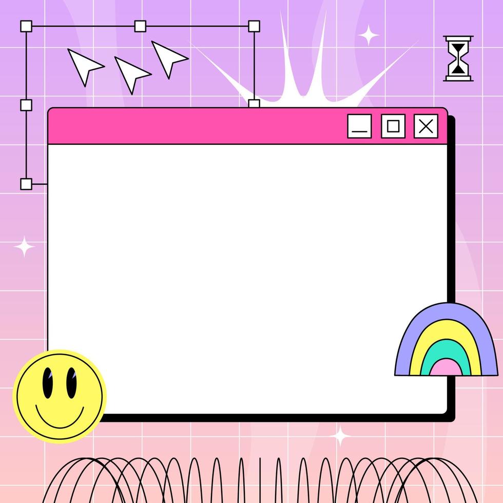 PC window in y2k style. Retro interface of an old computer with a bright color. Copyspace template. Retro wave and vaporwave vector