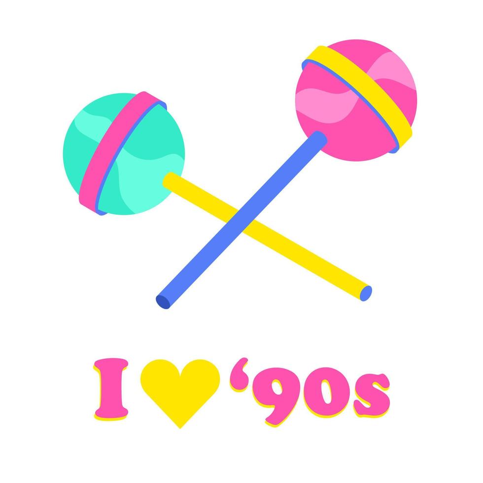 Bright sucking candies on a stick. Nostalgia  90s, 80s. Neon and acid retro wave. Lolly pop vector