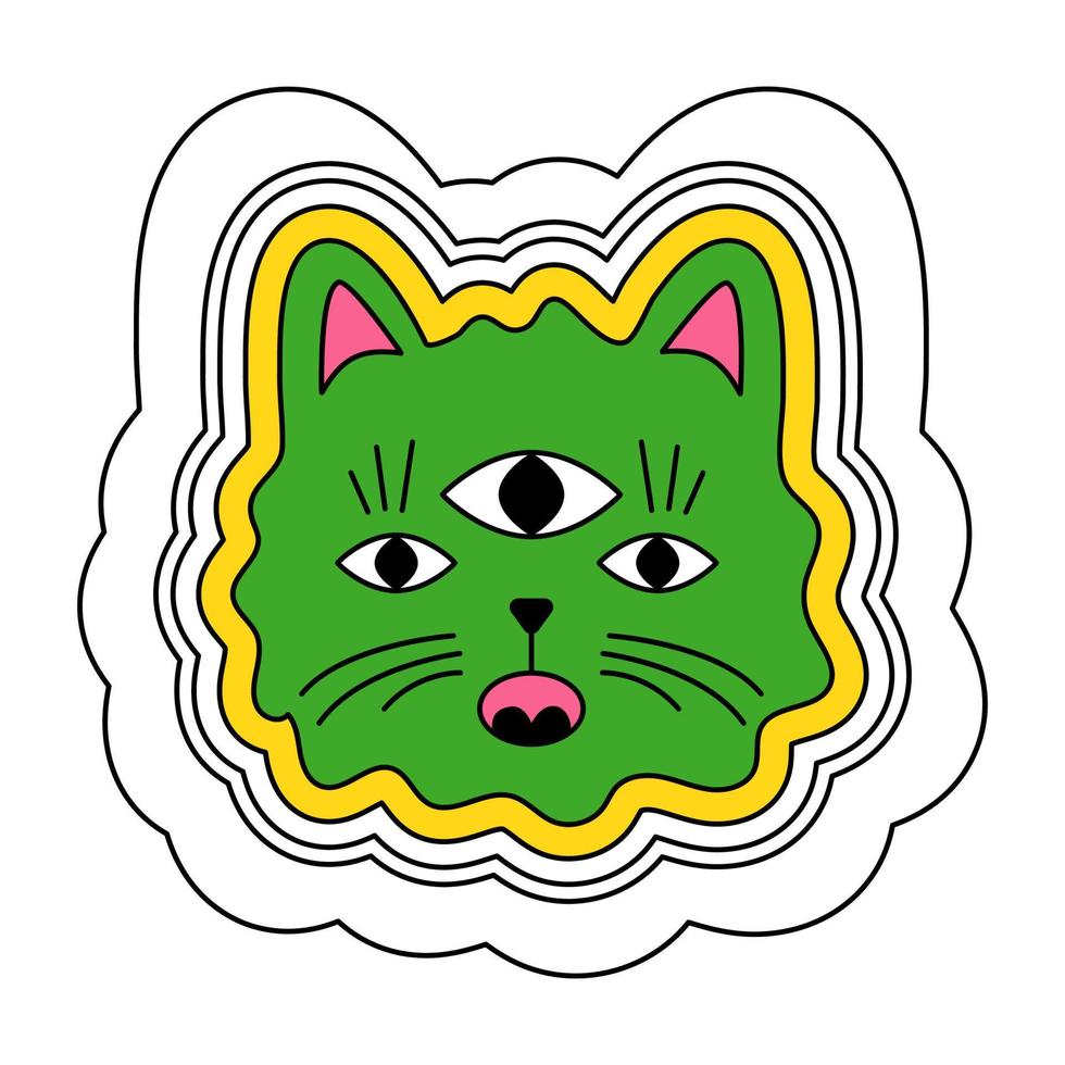 A cat with hippie glasses. A kitten in retro style. Sticker for children, animal logo, icon vector