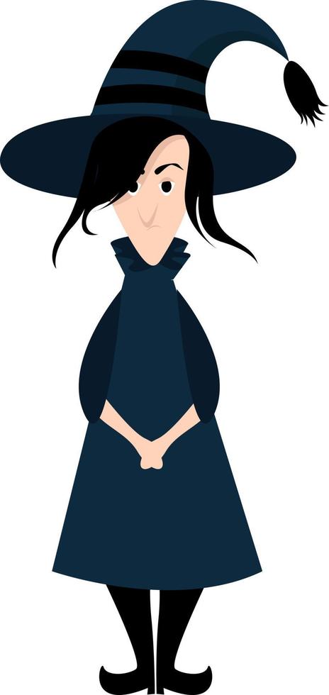 bruja con sombrero, ilustración, vector sobre fondo blanco