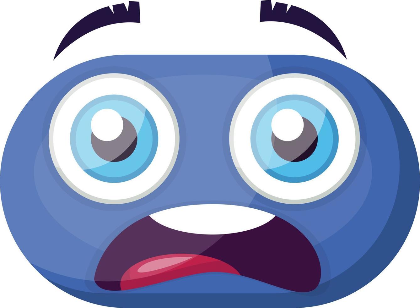 Ilustración de vector de cara de emoji azul asustado sobre un fondo blanco