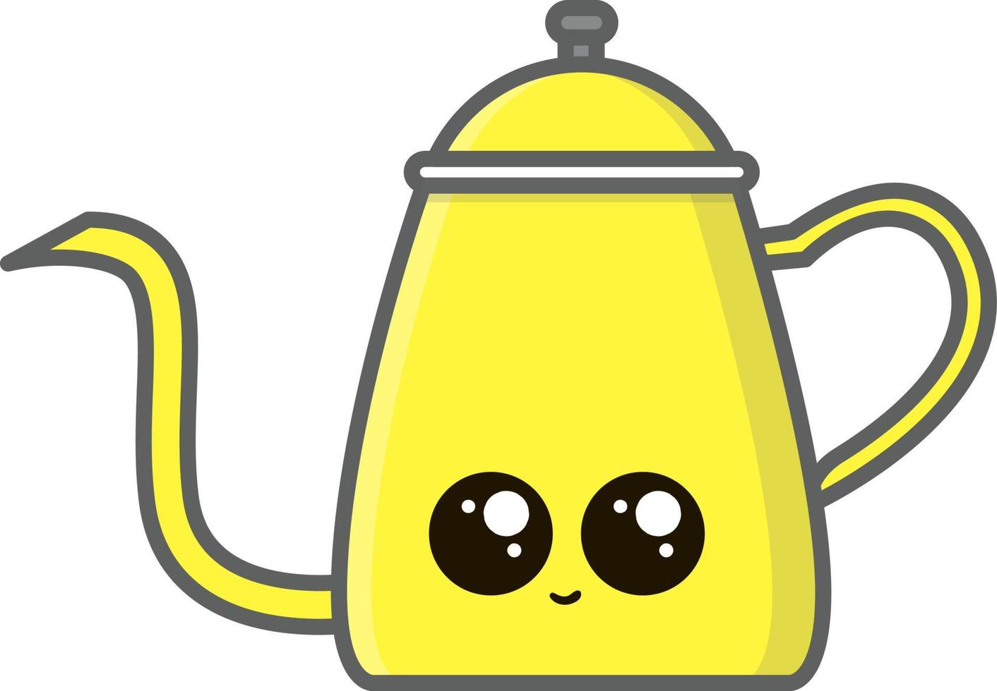 Happy little yellow teapot, illustration, vector on white background.
