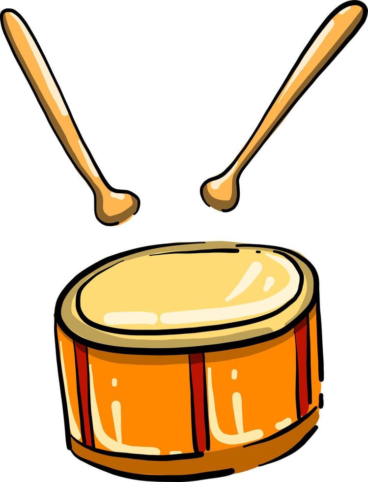 Drum with sticks, illustration, vector on white background