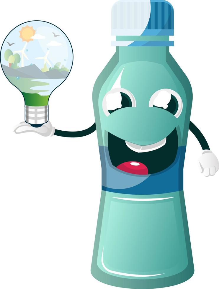 Bottle is holding bulb, illustration, vector on white background.