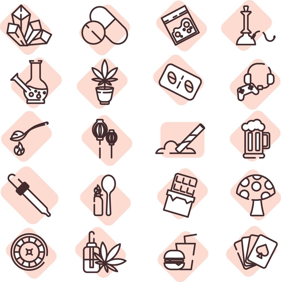 Addiction icon set, illustration, vector on a white background.