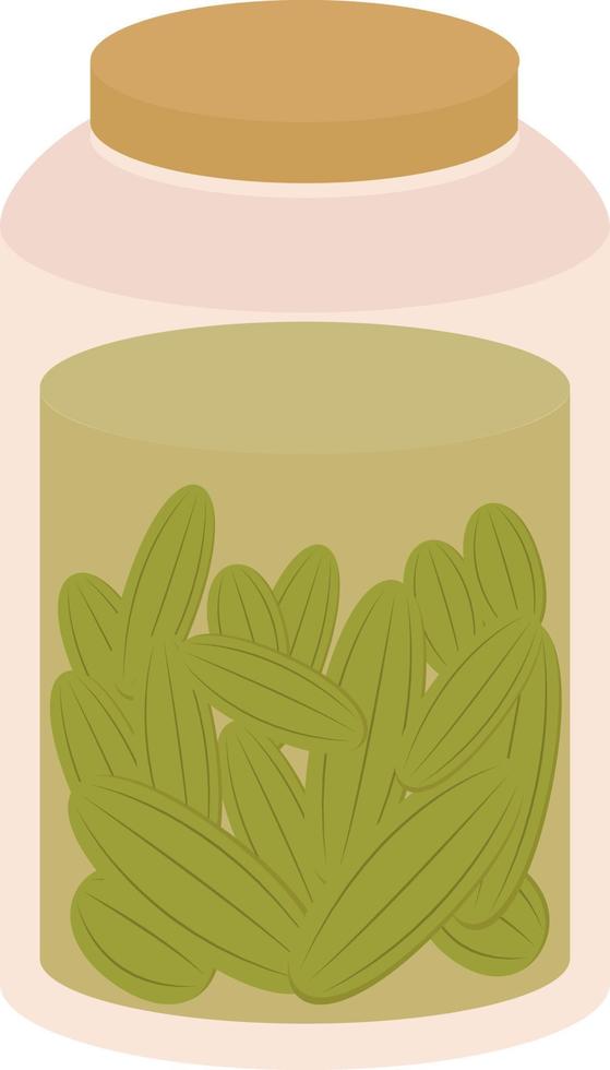 Pickles in jar, illustration, vector on white background.