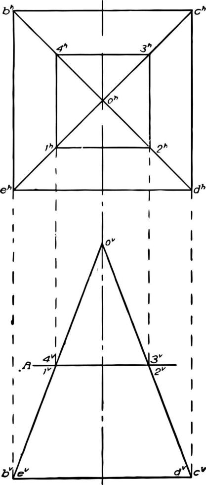 Intersection of Square Pyramid and a Plane vintage illustration. vector