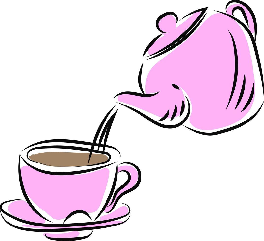 Verter el té en una taza de té, ilustración, vector sobre fondo blanco.