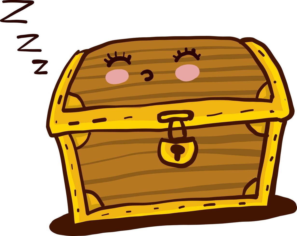 Sleeping wooden chest , illustration, vector on white background