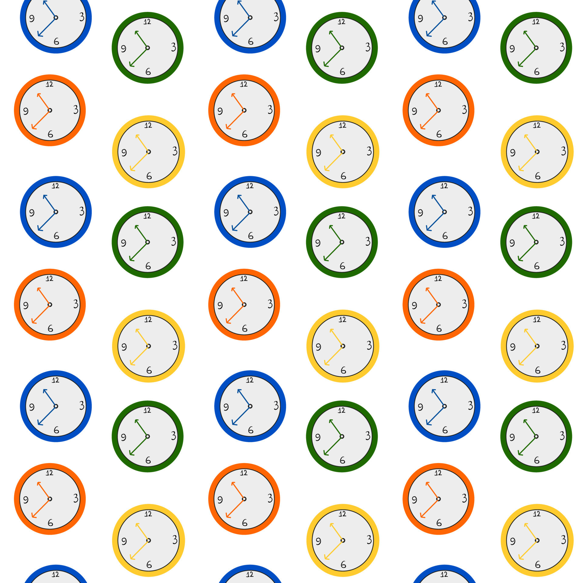 Clocks pattern, illustration, vector on white background. 13603780