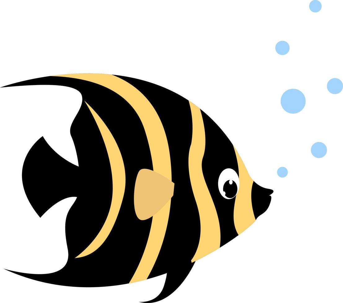 Black and yellow fish, illustration, vector on white background.