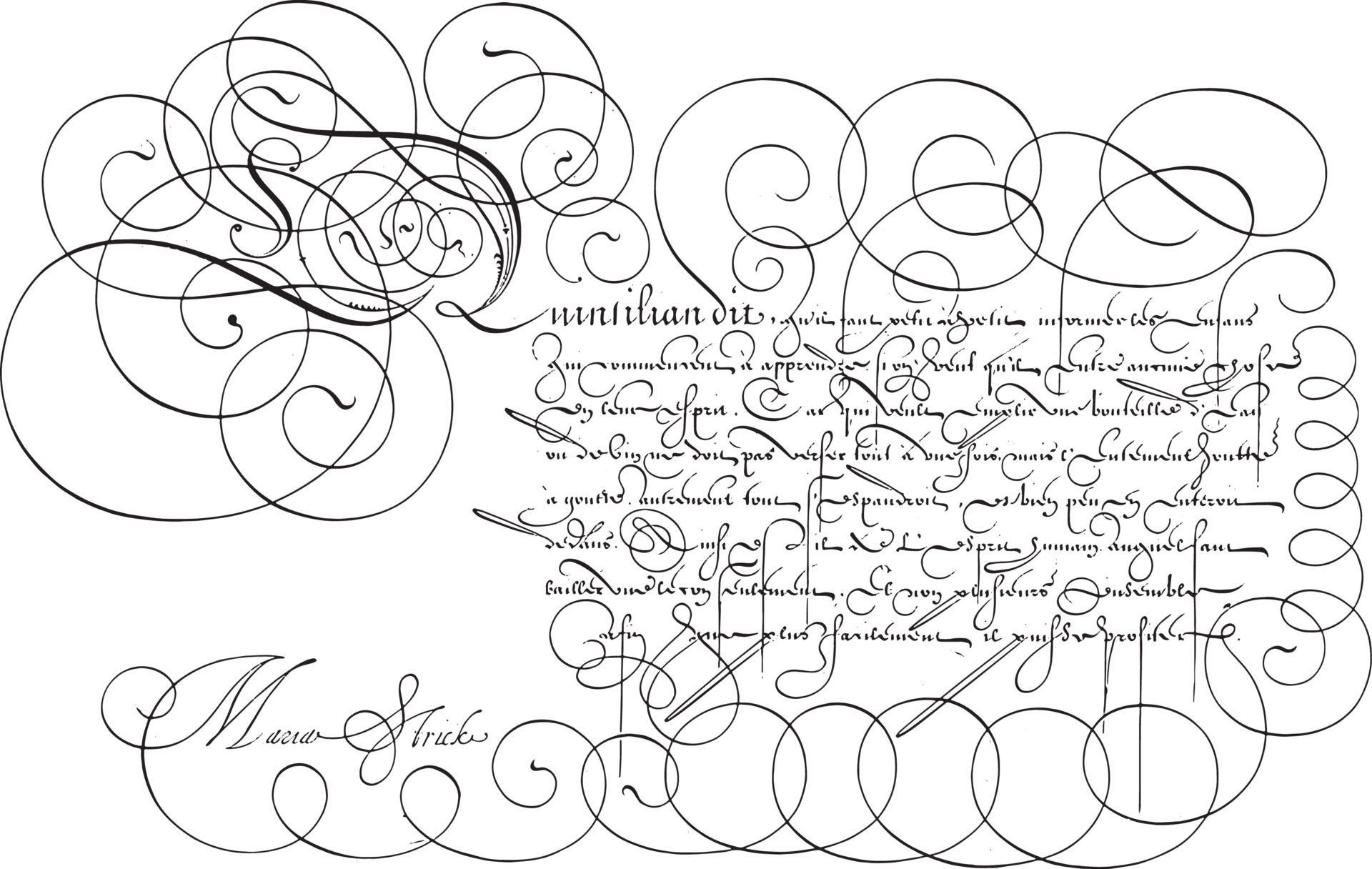 Writing example with capital Q, vintage illustration. 13603847 Vector