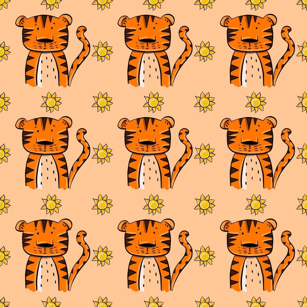 Cartoon tiger pattern, illustration, vector on white background.