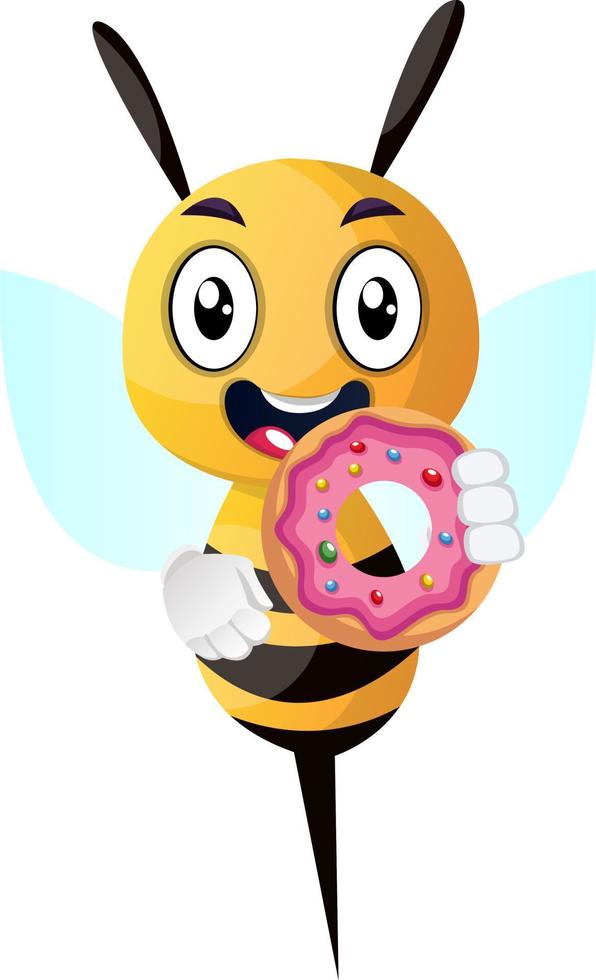Bee with dount, illustration, vector on white background.