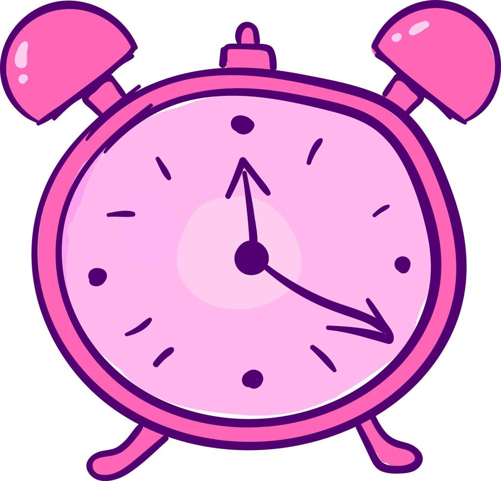 Pink alarm clock, illustration, vector on white background.