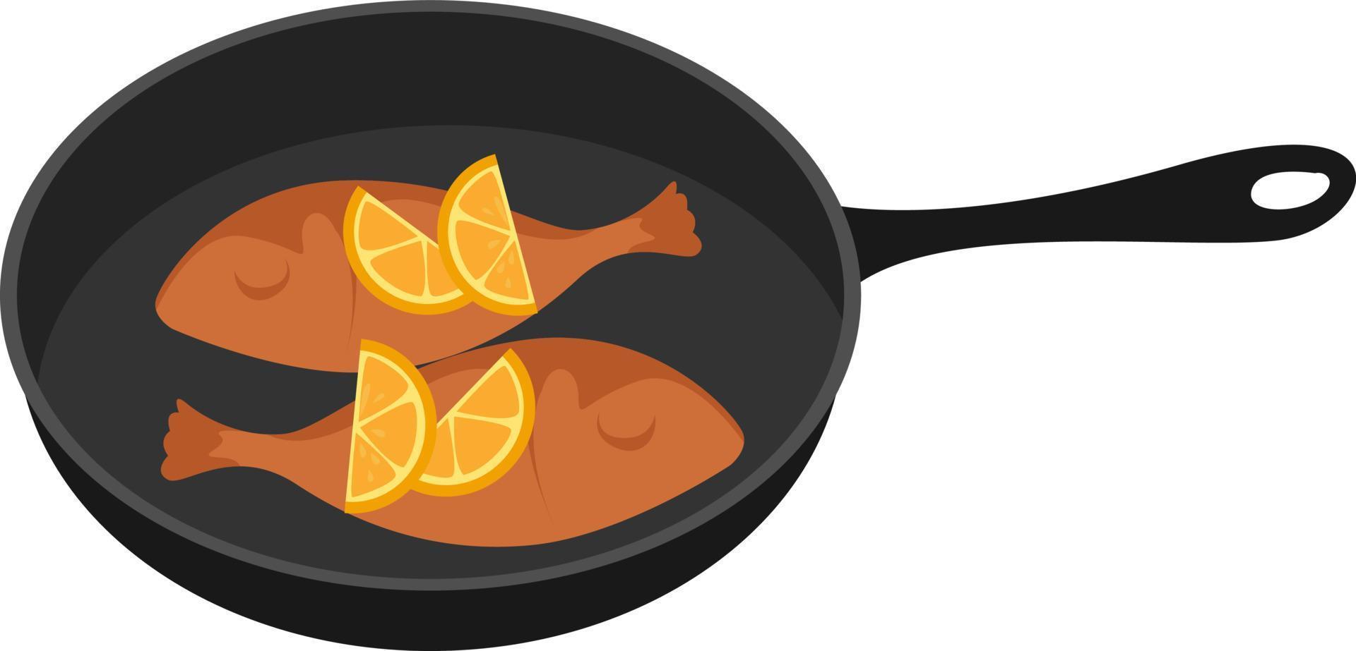 Two fish in a pan, illustration, vector on white background