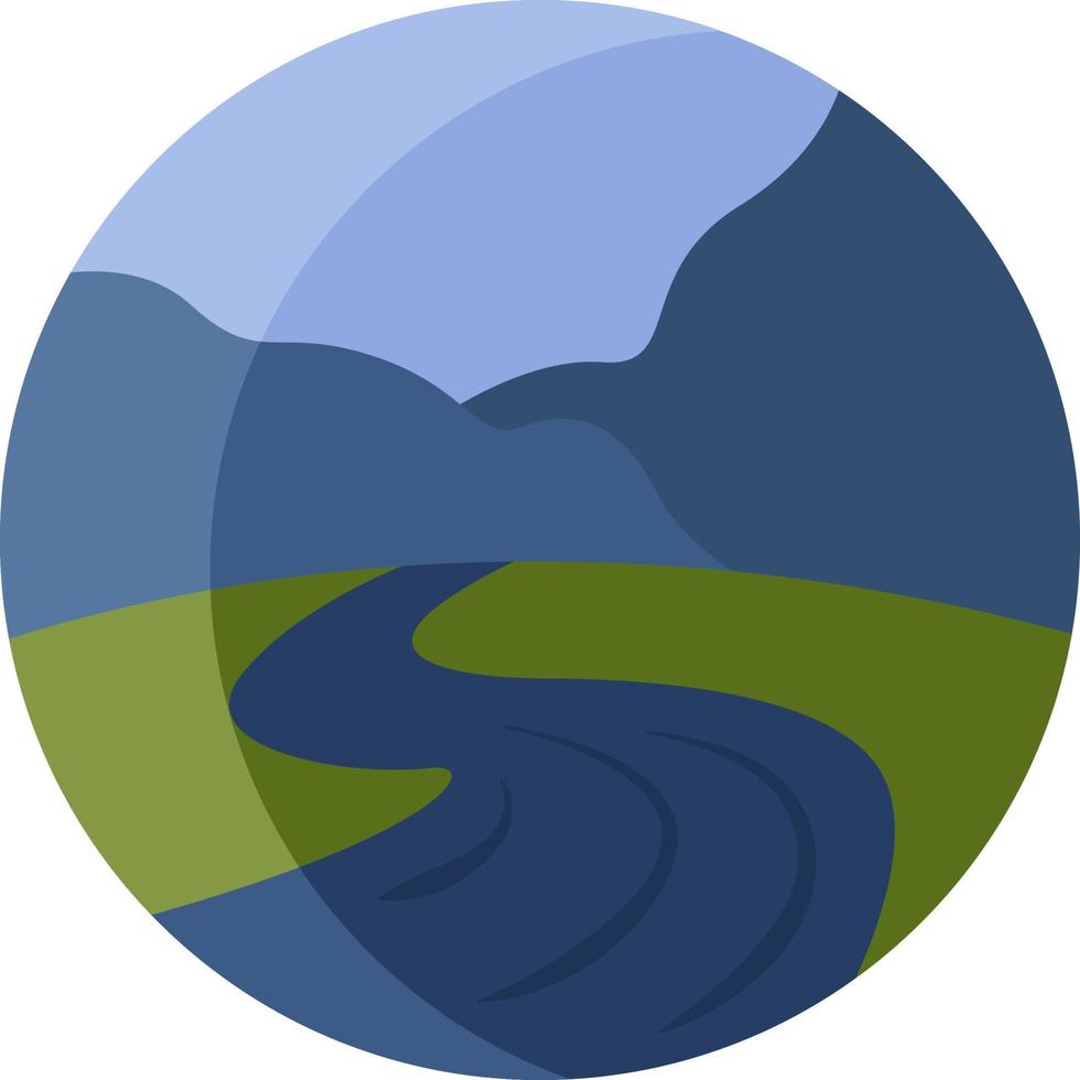 río en las montañas, icono de ilustración, vector sobre fondo blanco