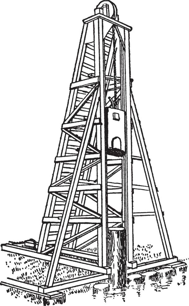 Pile Driver, vintage illustration. vector