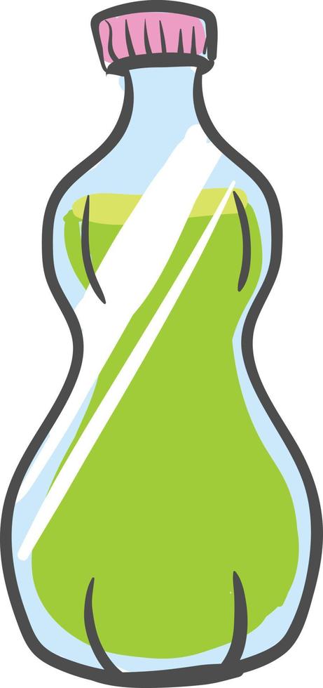 Jugo verde en botella, ilustración, vector sobre fondo blanco.